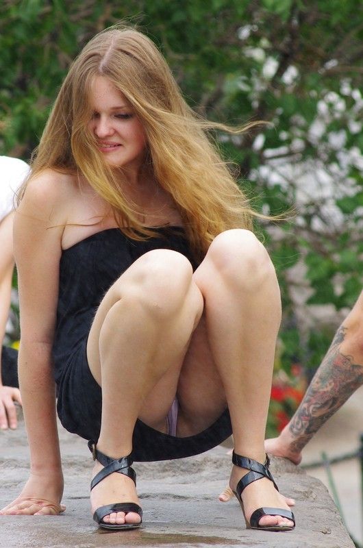 Upskirt outdoor blonde bbc